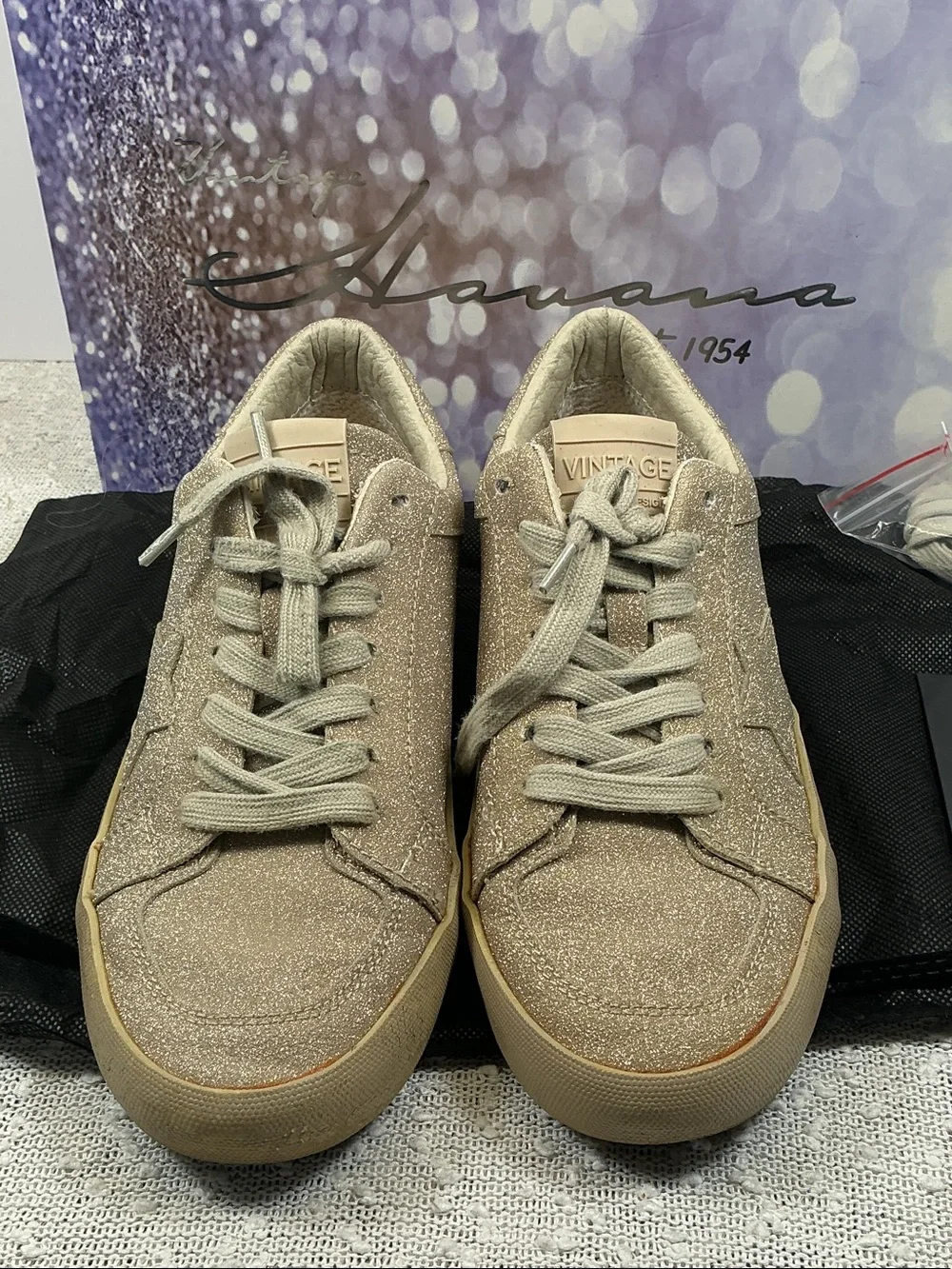 Vintage Havana Kara Matte GOLD Glitter Leather Sneakers Shoes 7.5